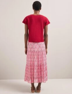 Sedra Gold Metallic Fil Coupé Maxi Skirt - Pink Carnation Print -Cefinn Clothing Store SU24 SK188 SEDRA PINKCARNATIONPRINT LS 576