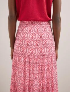 Sedra Gold Metallic Fil Coupé Maxi Skirt - Pink Carnation Print -Cefinn Clothing Store SU24 SK188 SEDRA PINKCARNATIONPRINT LS 580