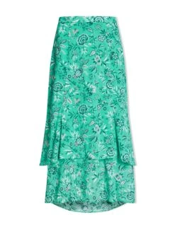 Lotta Cotton Blend Maxi Skirt - Green White Palm Floral -Cefinn Clothing Store SU24 SK189 LOTTA GREENWHITEPALMFLORALPRINT CO