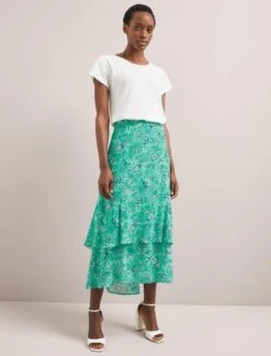 Lotta Cotton Blend Maxi Skirt - Green White Palm Floral -Cefinn Clothing Store SU24 SK189 LOTTA GREENWHITEPALMFLORALPRINT LS 112