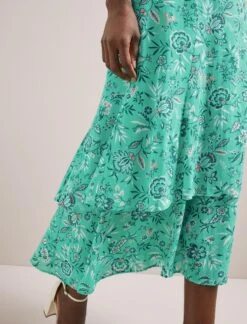 Lotta Cotton Blend Maxi Skirt - Green White Palm Floral -Cefinn Clothing Store SU24 SK189 LOTTA GREENWHITEPALMFLORALPRINT LS 129