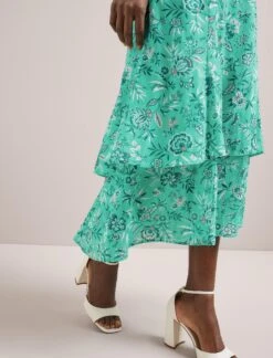 Lotta Cotton Blend Maxi Skirt - Green White Palm Floral -Cefinn Clothing Store SU24 SK189 LOTTA GREENWHITEPALMFLORALPRINT LS 135