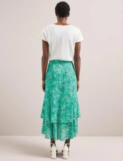Lotta Cotton Blend Maxi Skirt - Green White Palm Floral -Cefinn Clothing Store SU24 SK189 LOTTA GREENWHITEPALMFLORALPRINT LS 146