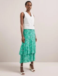 Lotta Cotton Blend Maxi Skirt - Green White Palm Floral -Cefinn Clothing Store SU24 SK189 LOTTA GREENWHITEPALMFLORALPRINT LS 171
