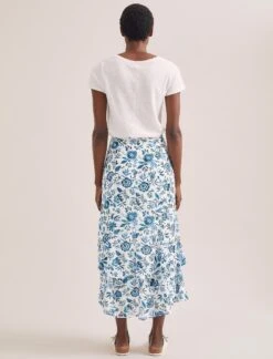 Lotta Cotton Blend Maxi Skirt - White Blue Palm Floral -Cefinn Clothing Store SU24 SK189 LOTTA WHITEBLUEPALMFLORAL LS 2328