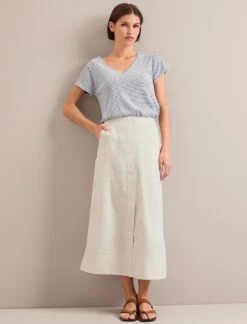 Safia Techni Linen Midi Skirt - Cream -Cefinn Clothing Store SU24 SK190 SAFIA CREAM LS 0111