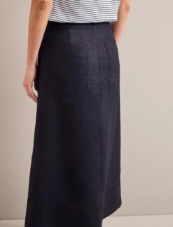 Safia Techni Linen Midi Skirt - Navy -Cefinn Clothing Store SU24 SK190 SAFIA NAVY LS 25058