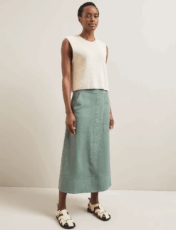 Safia Techni Linen Midi Skirt - Sage Green -Cefinn Clothing Store SU24 SK190 SAFIA SAGEGREEN LS 2442