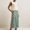 Safia Techni Linen Midi Skirt - Sage Green -Cefinn Clothing Store SU24 SK190 SAFIA SAGEGREEN LS 2467