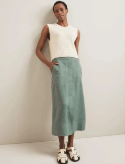 Safia Techni Linen Midi Skirt - Sage Green -Cefinn Clothing Store SU24 SK190 SAFIA SAGEGREEN LS 2474