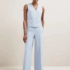 Tyler Linen Blend Wide Leg Trouser - Pale Blue 2 Tyler Linen Blend Wide Leg Trouser - Pale Blue -Cefinn Clothing Store SU24 TR97 TYLER PALEBLUE LS 1039