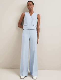 Tyler Linen Blend Wide Leg Trouser - Pale Blue -Cefinn Clothing Store SU24 TR97 TYLER PALEBLUE LS 1139