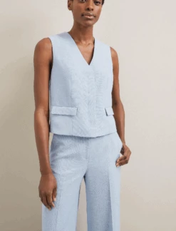 Tyler Linen Blend Wide Leg Trouser - Pale Blue -Cefinn Clothing Store SU24 TR97 TYLER PALEBLUE LS 1149