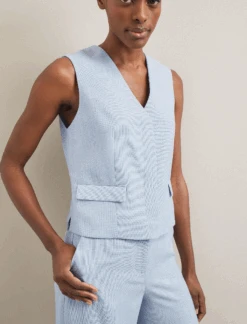 Tyler Linen Blend Wide Leg Trouser - Pale Blue -Cefinn Clothing Store SU24 TR97 TYLER PALEBLUE LS 1153