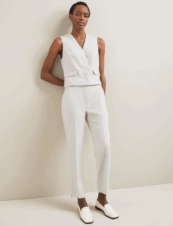 Tatum Linen Blend Easy Waist Trouser - Pearl -Cefinn Clothing Store SU24 TR99 TATUM PEARL LS 1331