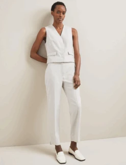 Tatum Linen Blend Easy Waist Trouser - Pearl -Cefinn Clothing Store SU24 TR99 TATUM PEARL LS 1336