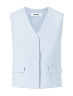 Deacon Linen Blend Waistcoat - Pale Blue -Cefinn Clothing Store SU24 W8 DEACON PALEBLUE CO