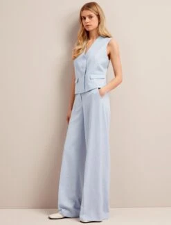 Deacon Linen Blend Waistcoat - Pale Blue -Cefinn Clothing Store SU24 W8 DEACON PALEBLUE LS 25735