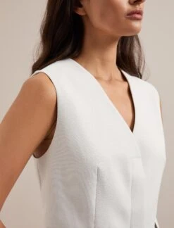 Deacon Linen Blend Waistcoat - Pearl -Cefinn Clothing Store SU24 W8 DEACON PEARL LS 0127