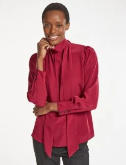 Bianca Blouse With Scarf - Red