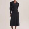 Eva Merino Wool Collared Knit Maxi Dress - Black -Cefinn Clothing Store WI23 D574 EVA BLACK LS 1940