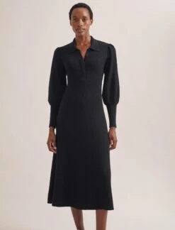 Eva Merino Wool Collared Knit Maxi Dress - Black 13 Eva Merino Wool Collared Knit Maxi Dress - Black -Cefinn Clothing Store WI23 D574 EVA BLACK LS 1958