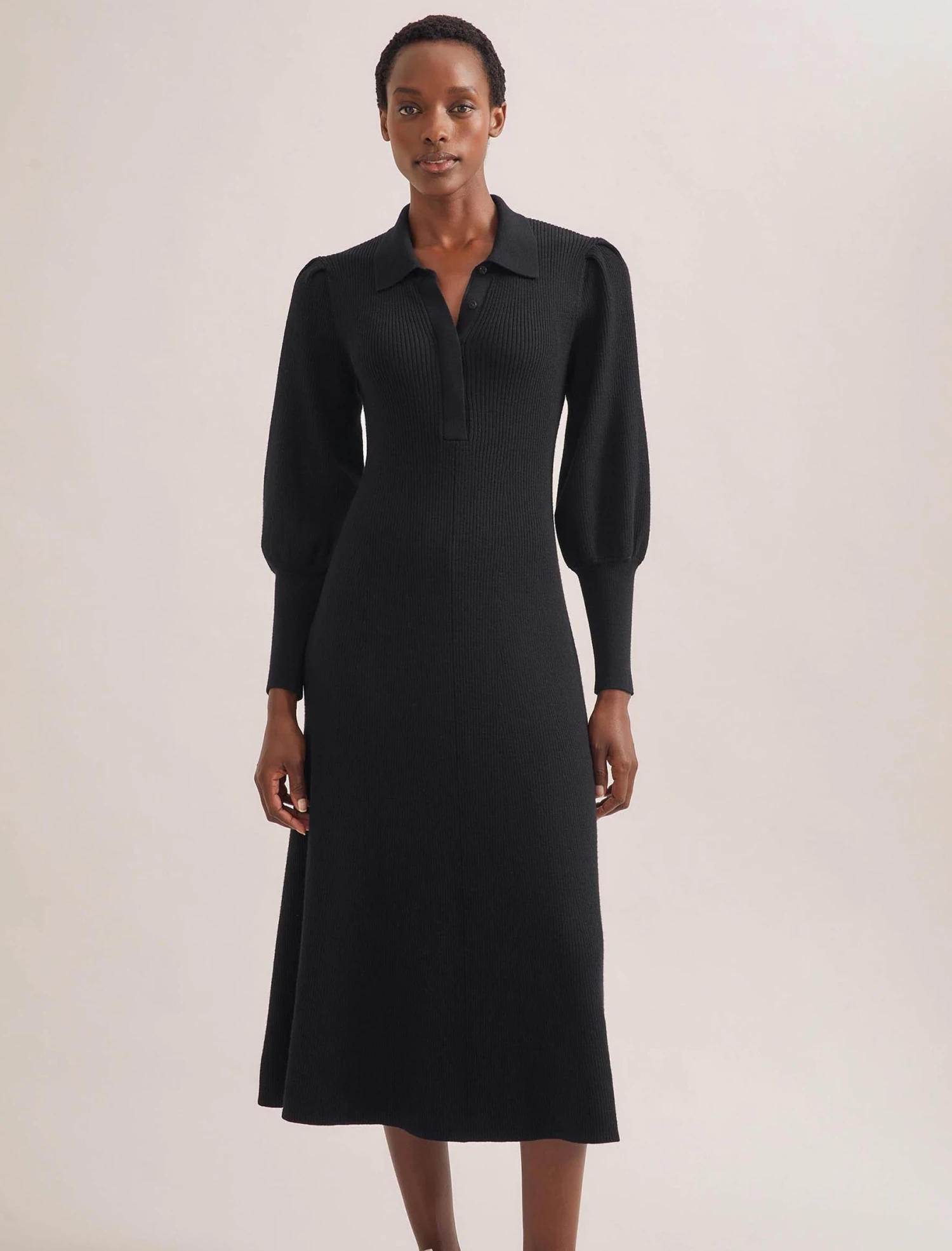 Eva Merino Wool Collared Knit Maxi Dress - Black 7 Eva Merino Wool Collared Knit Maxi Dress - Black - Image 5