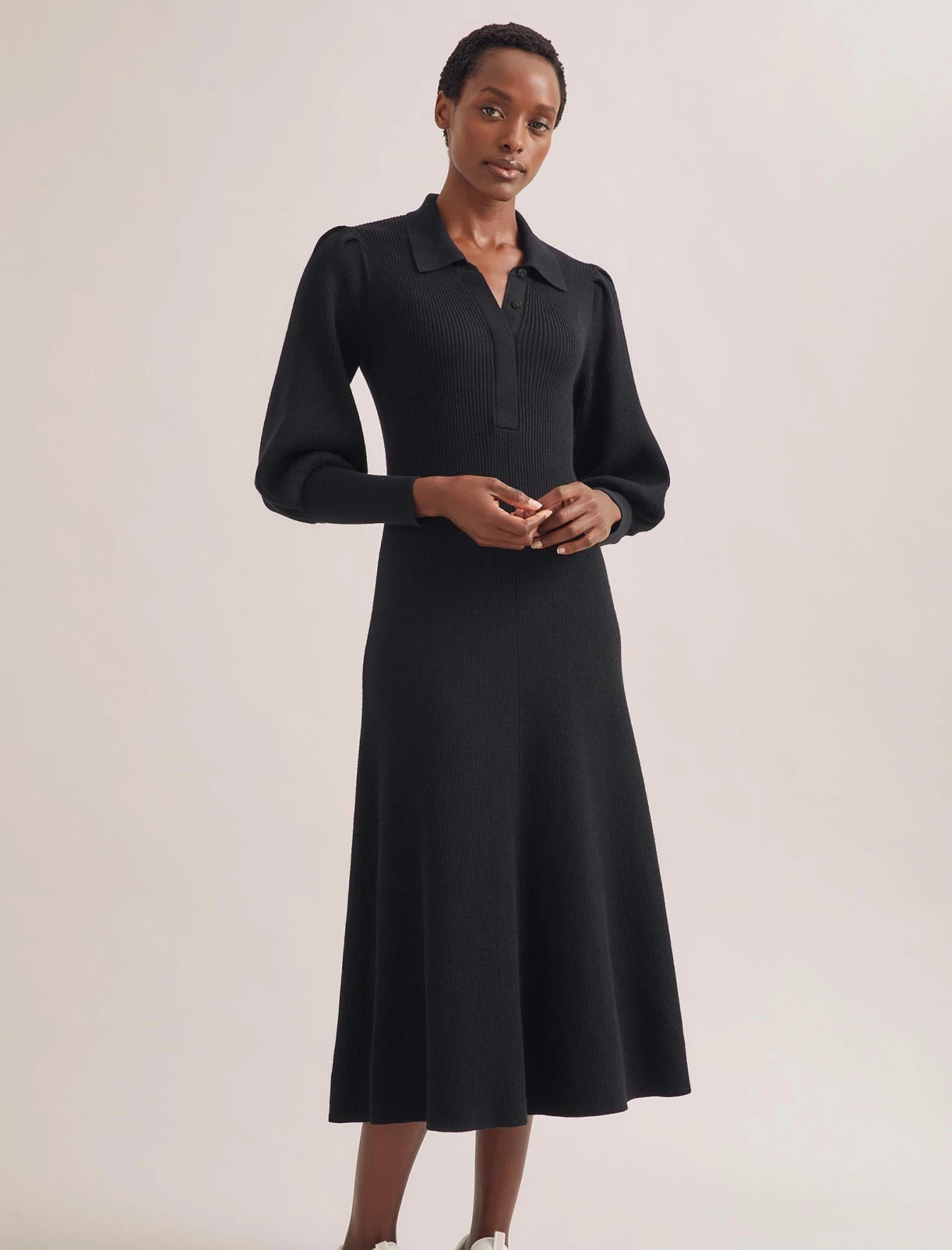 Eva Merino Wool Collared Knit Maxi Dress - Black 5 Eva Merino Wool Collared Knit Maxi Dress - Black - Image 3