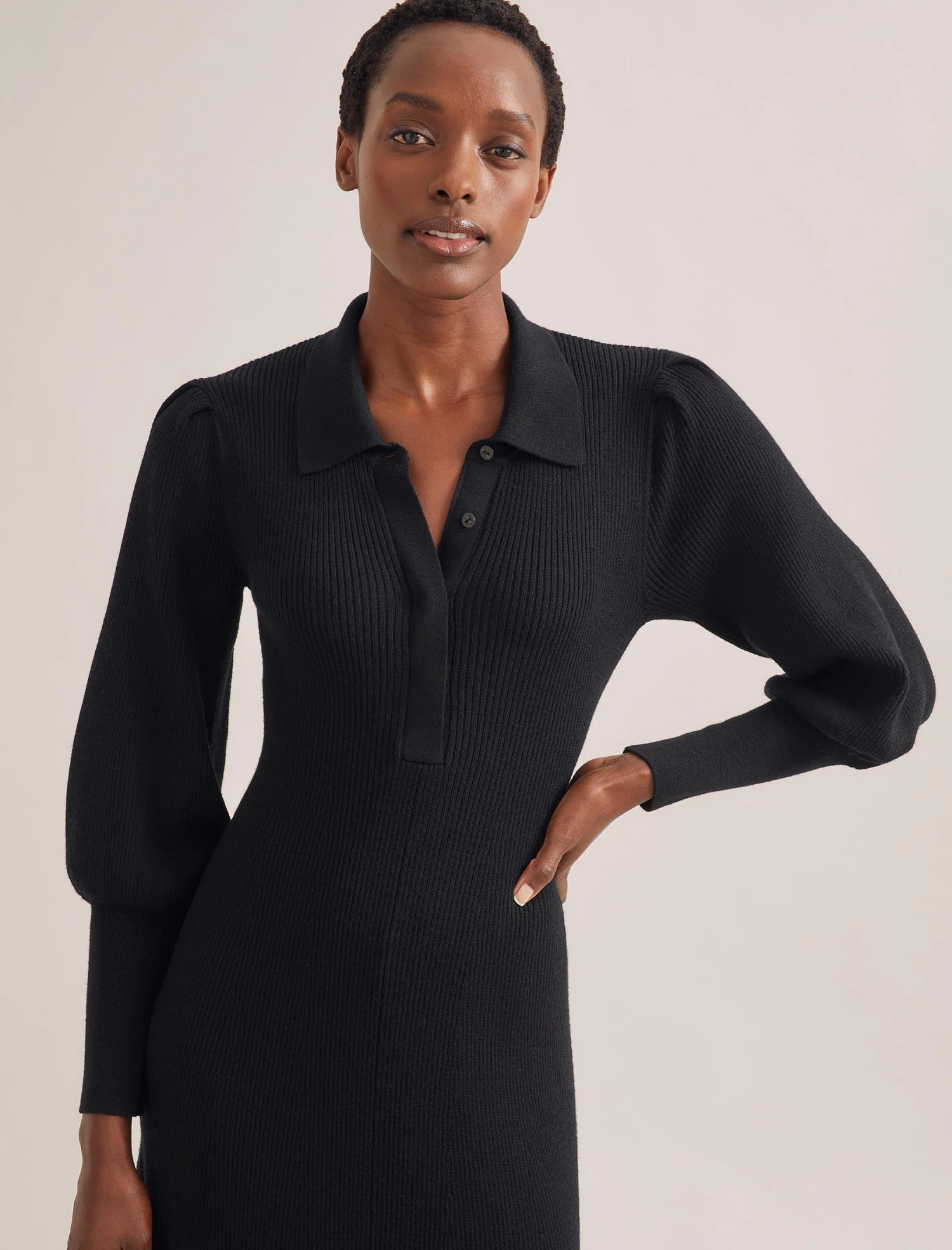 Eva Merino Wool Collared Knit Maxi Dress - Black 8 Eva Merino Wool Collared Knit Maxi Dress - Black - Image 6