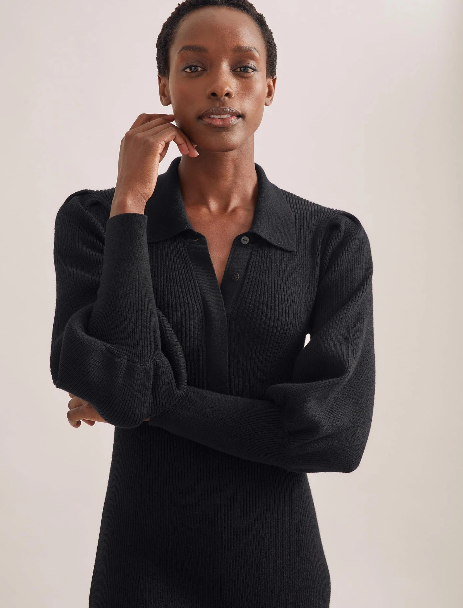 Eva Merino Wool Collared Knit Maxi Dress - Black 6 Eva Merino Wool Collared Knit Maxi Dress - Black - Image 4