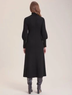 Eva Merino Wool Roll Neck Dress - Black -Cefinn Clothing Store WI23 D574 EVA BLACK LS 36564
