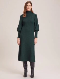 Eva Merino Wool Roll Neck Dress - Dark Green 10 Eva Merino Wool Roll Neck Dress - Dark Green -Cefinn Clothing Store WI23 D574 EVA DARKGREEN LS 35255