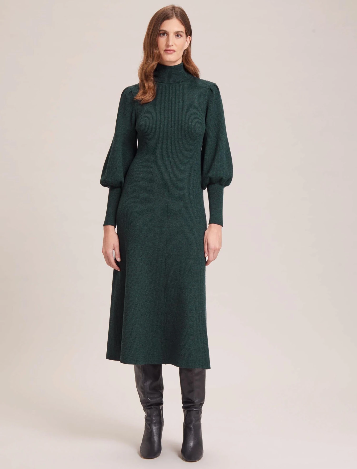 Eva Merino Wool Roll Neck Dress - Dark Green 5 Eva Merino Wool Roll Neck Dress - Dark Green - Image 3