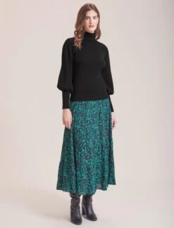 Eva Wool Roll Neck Jumper - Black -Cefinn Clothing Store WI23 K10 EVA BLACK LS 36575