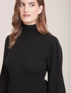 Eva Wool Roll Neck Jumper - Black -Cefinn Clothing Store WI23 K10 EVA BLACK LS 36618