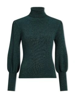 Eva Wool Roll Neck Jumper - Dark Green -Cefinn Clothing Store WI23 K10 EVA DARKGREEN CO