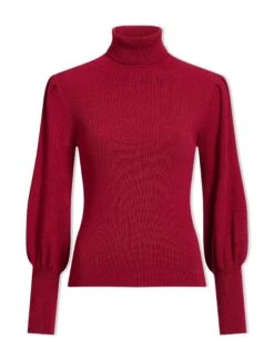 Eva Wool Roll Neck Jumper - Dark Red -Cefinn Clothing Store WI23 K10 EVA DARKRED CO