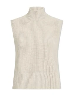 Janie Cashmere Blend Funnel Neck Sleeveless Jumper - Oatmeal -Cefinn Clothing Store WI23 K156 JANIE OATMEAL CO