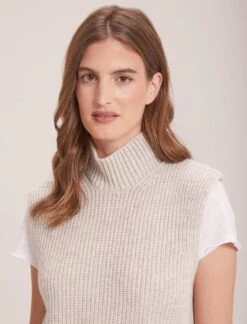 Janie Cashmere Blend Funnel Neck Sleeveless Jumper - Oatmeal -Cefinn Clothing Store WI23 K156 JANIE OATMEAL LS 37839