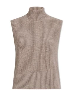 Janie Cashmere Blend Funnel Neck Sleeveless Jumper - Taupe -Cefinn Clothing Store WI23 K156 JANIE TAUPE CO