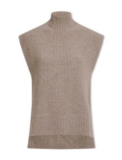 Janice Cashmere Blend Funnel Neck Sleeveless Jumper - Taupe -Cefinn Clothing Store WI23 K157 JANICE TAUPE CO