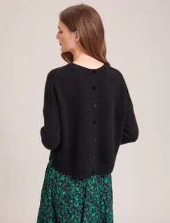 Lainey Cashmere Jumper - Black -Cefinn Clothing Store WI23 K169 LAINEY BLACK SK181 SAWYER GREEN BRAMBLE PRINT 33601