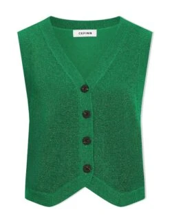 Wesley Lurex V Neck Waistcoat - Emerald Green -Cefinn Clothing Store WI23 K170 WESLEY EMERALDGREEN CO