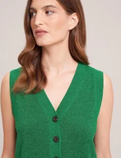 Wesley Lurex V Neck Waistcoat - Emerald Green -Cefinn Clothing Store WI23 K170 WESLEY EMERALDGREEN LS 34157