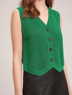 Wesley Lurex V Neck Waistcoat - Emerald Green -Cefinn Clothing Store WI23 K170 WESLEY EMERALDGREEN LS 34168