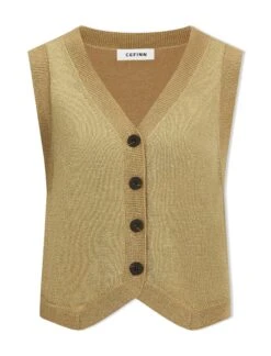 Wesley Lurex V Neck Waistcoat - Gold 12 Wesley Lurex V Neck Waistcoat - Gold -Cefinn Clothing Store WI23 K170 WESLEY GOLD CO