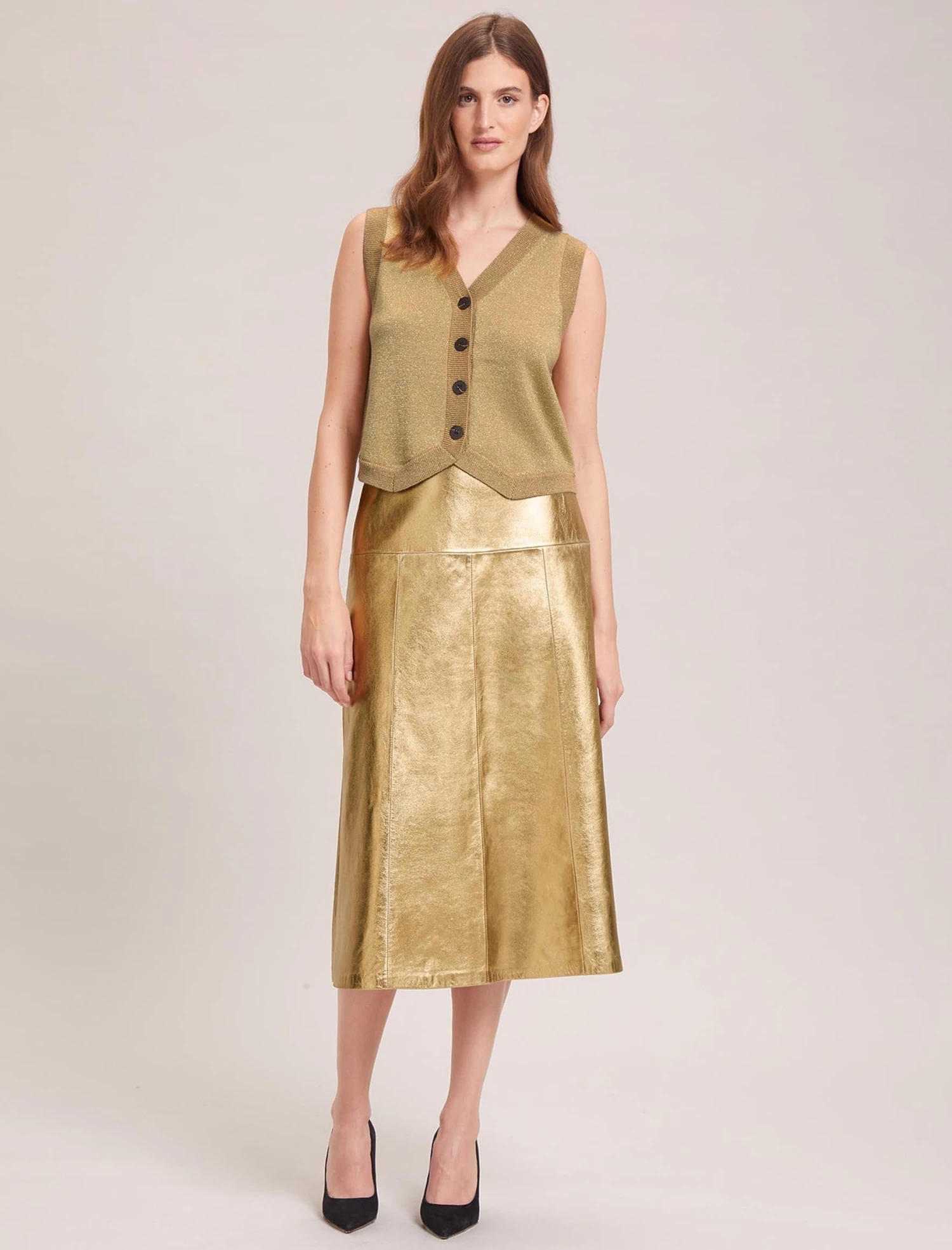Wesley Lurex V Neck Waistcoat - Gold 4 Wesley Lurex V Neck Waistcoat - Gold - Image 2