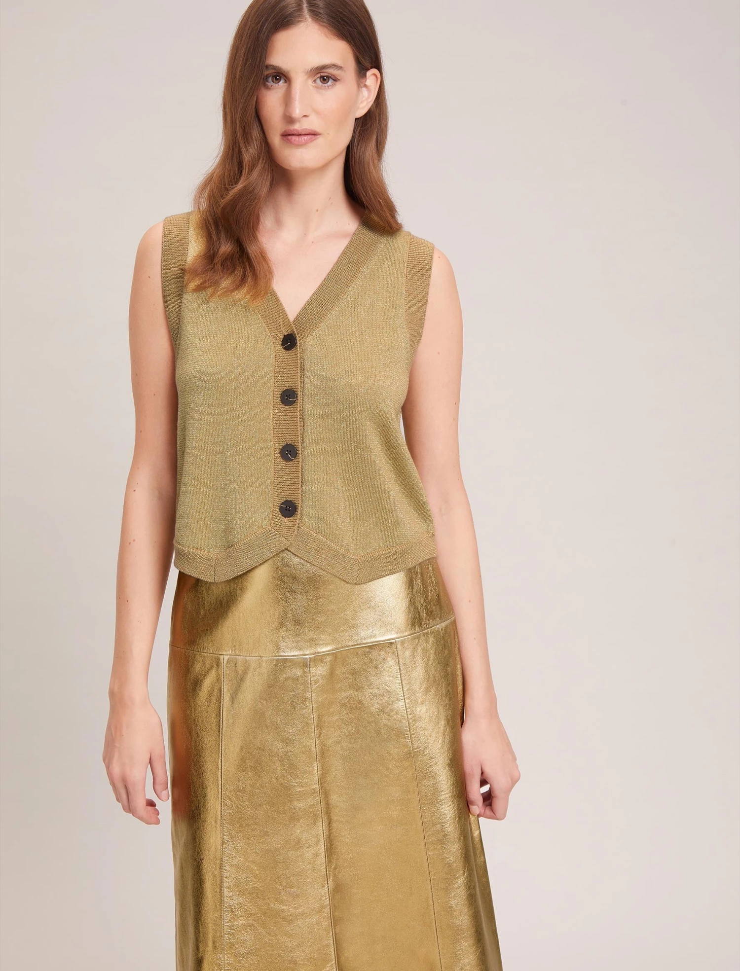 Wesley Lurex V Neck Waistcoat - Gold 3 Wesley Lurex V Neck Waistcoat - Gold