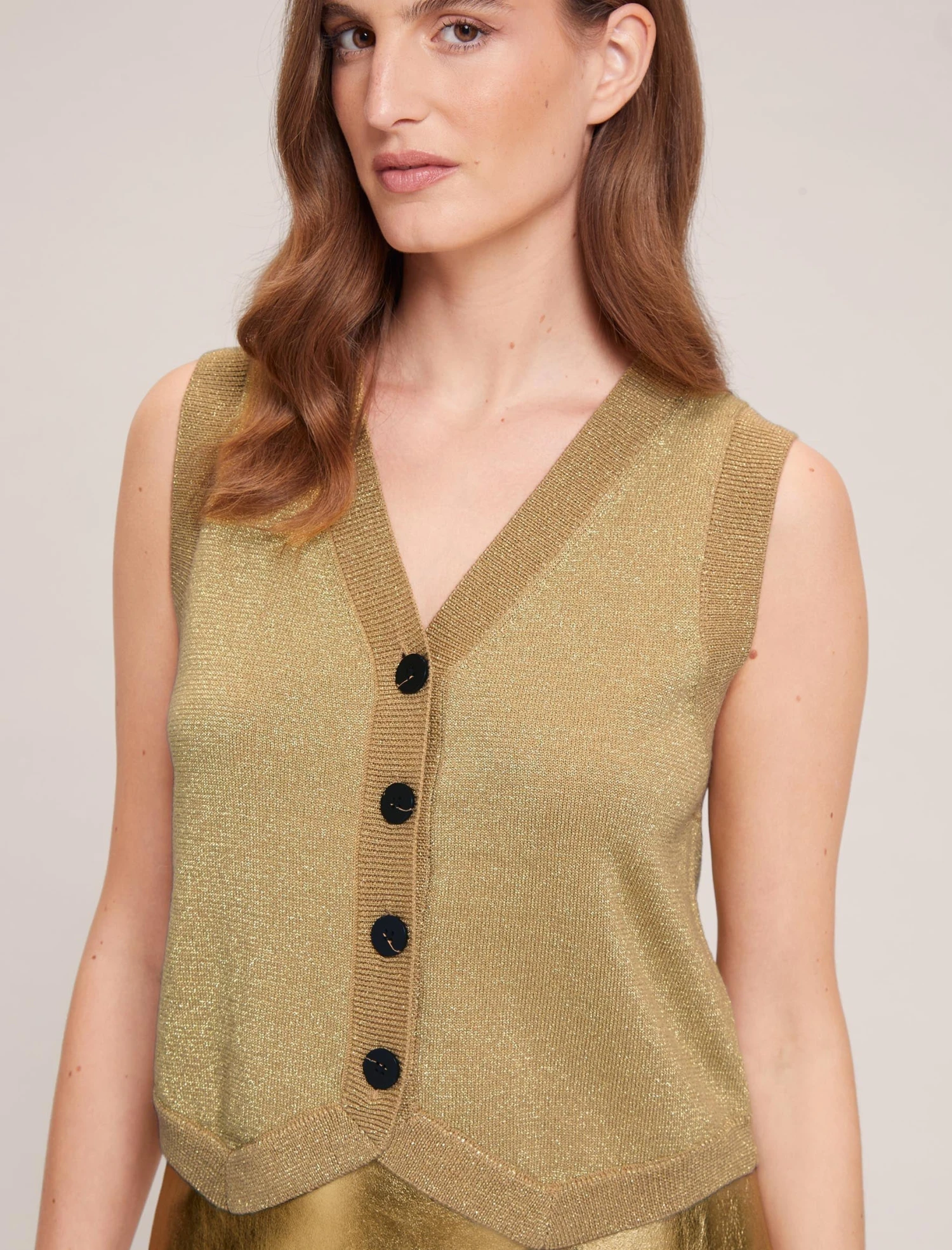 Wesley Lurex V Neck Waistcoat - Gold 5 Wesley Lurex V Neck Waistcoat - Gold - Image 3