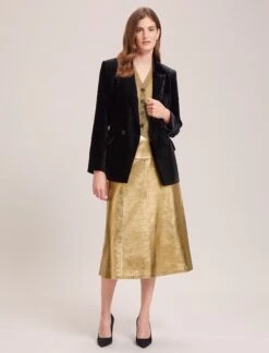 Wesley Lurex V Neck Waistcoat - Gold 11 Wesley Lurex V Neck Waistcoat - Gold -Cefinn Clothing Store WI23 K170 WESLEY GOLD SK119 TIANA GOLD 34842